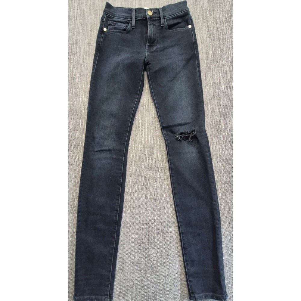 Frame Le Skinny De Jeanne women's denim‎ black jeans sz 24 distressed knees